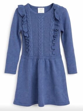 Okie Dokie Girls 3T Blue Knit Sweater Dress Cable Knit Ruffle Long Sleeve Winter